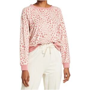 L SPACE Hayes Star Print Stars Align Pink & Cream Crewneck Pullover Sweatshirt